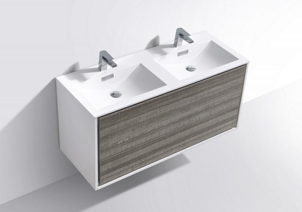 Kubebath DeLusso 48" Double Sink Wall Mount Modern Bathroom Vanity - Luxe Bathroom Vanities