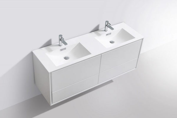 Kubebath DeLusso 60" Double Sink Wall Mount Modern Bathroom Vanity - Luxe Bathroom Vanities