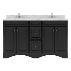 Virtu USA Talisa 60" Double Bath Vanity in White with White Quartz Top and Round Sinks with Polished Chrome Faucets with Matching Mirror - Luxe Bathroom Vanities