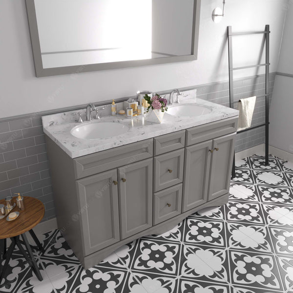 Virtu USA Talisa 60" Double Bath Vanity in White with White Quartz Top and Round Sinks with Matching Mirror - Luxe Bathroom Vanities