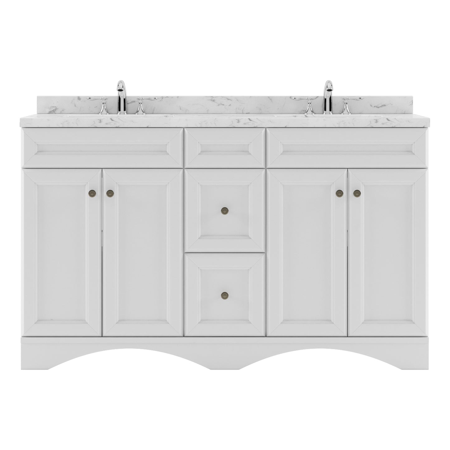 Virtu USA Talisa 60" Double Bath Vanity in White with White Quartz Top and Round Sinks with Polished Chrome Faucets with Matching Mirror - Luxe Bathroom Vanities