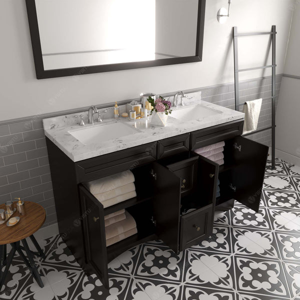 Virtu USA Talisa 60" Double Bath Vanity in White with White Quartz Top and Square Sinks with Brushed Nickel Faucets with Matching Mirror - Luxe Bathroom Vanities