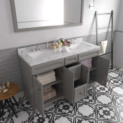 Virtu USA Talisa 60" Double Bath Vanity in White with White Quartz Top and Square Sinks with Brushed Nickel Faucets with Matching Mirror - Luxe Bathroom Vanities