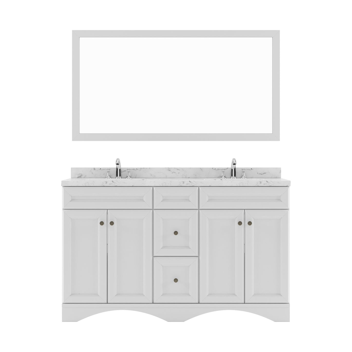 Virtu USA Talisa 60" Double Bath Vanity in White with White Quartz Top and Square Sinks with Polished Chrome Faucets with Matching Mirror - Luxe Bathroom Vanities