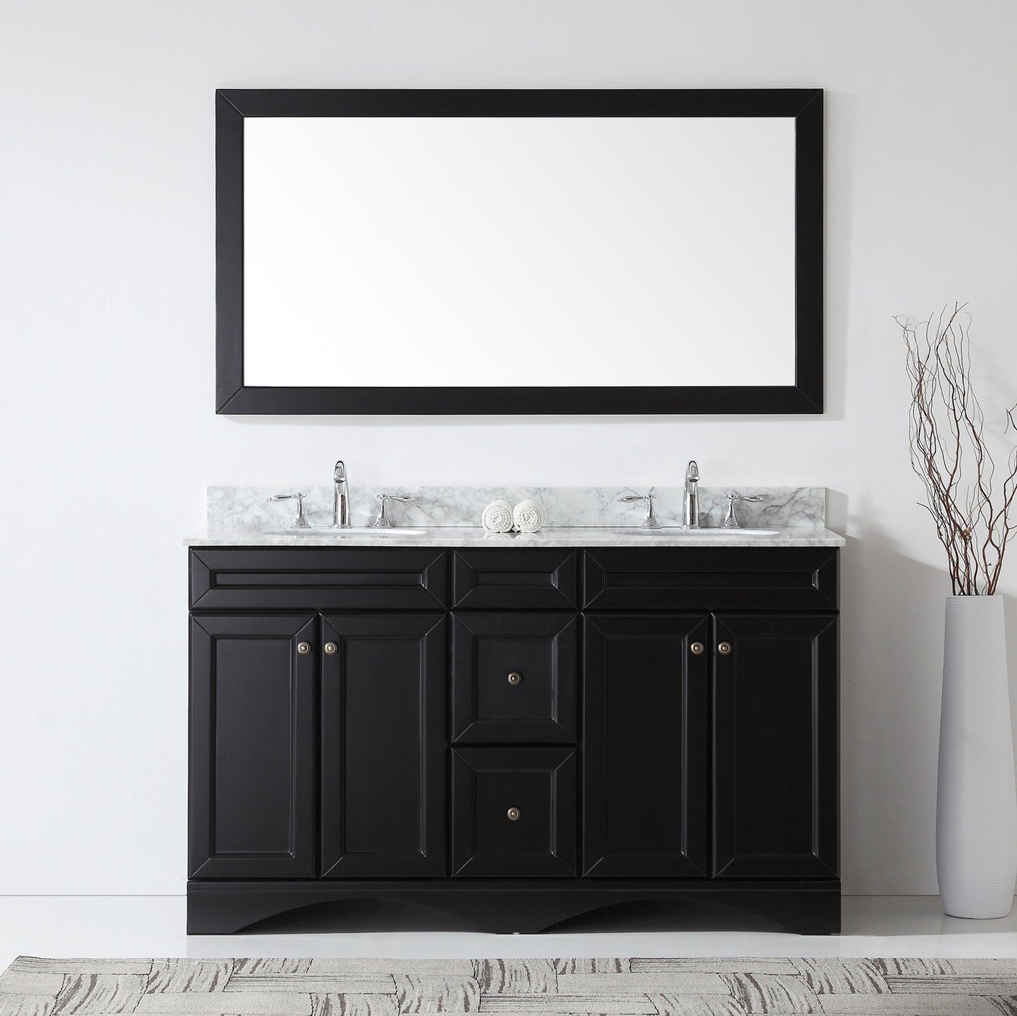 Virtu USA Talisa 60" Double Bath Vanity in Espresso with Marble Top and Round Sink with Brushed Nickel Faucet and Mirror - Luxe Bathroom Vanities Luxury Bathroom Fixtures Bathroom Furniture