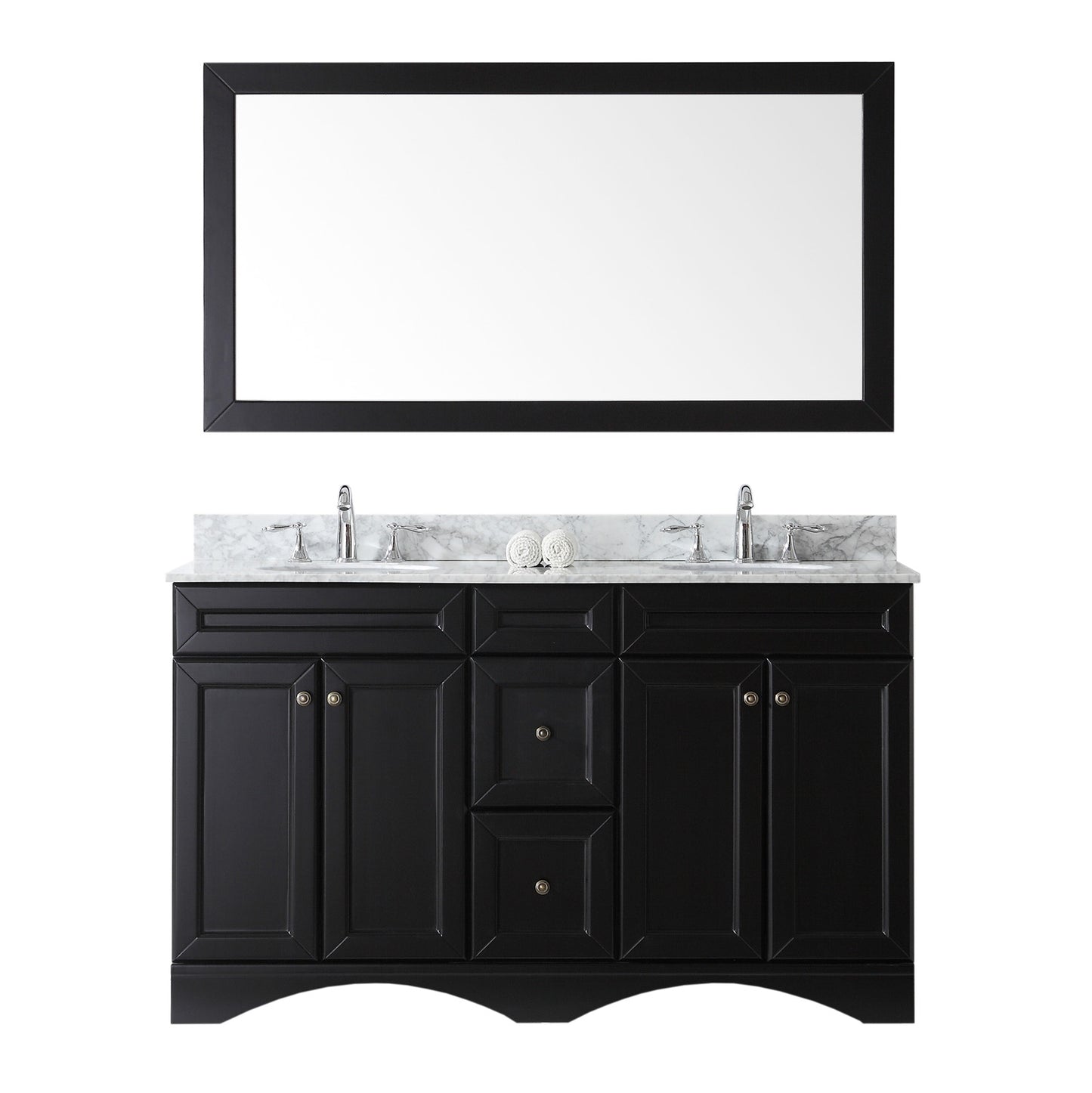 Virtu USA Talisa 60" Double Bath Vanity in Espresso with Marble Top and Round Sink with Brushed Nickel Faucet and Mirror - Luxe Bathroom Vanities Luxury Bathroom Fixtures Bathroom Furniture