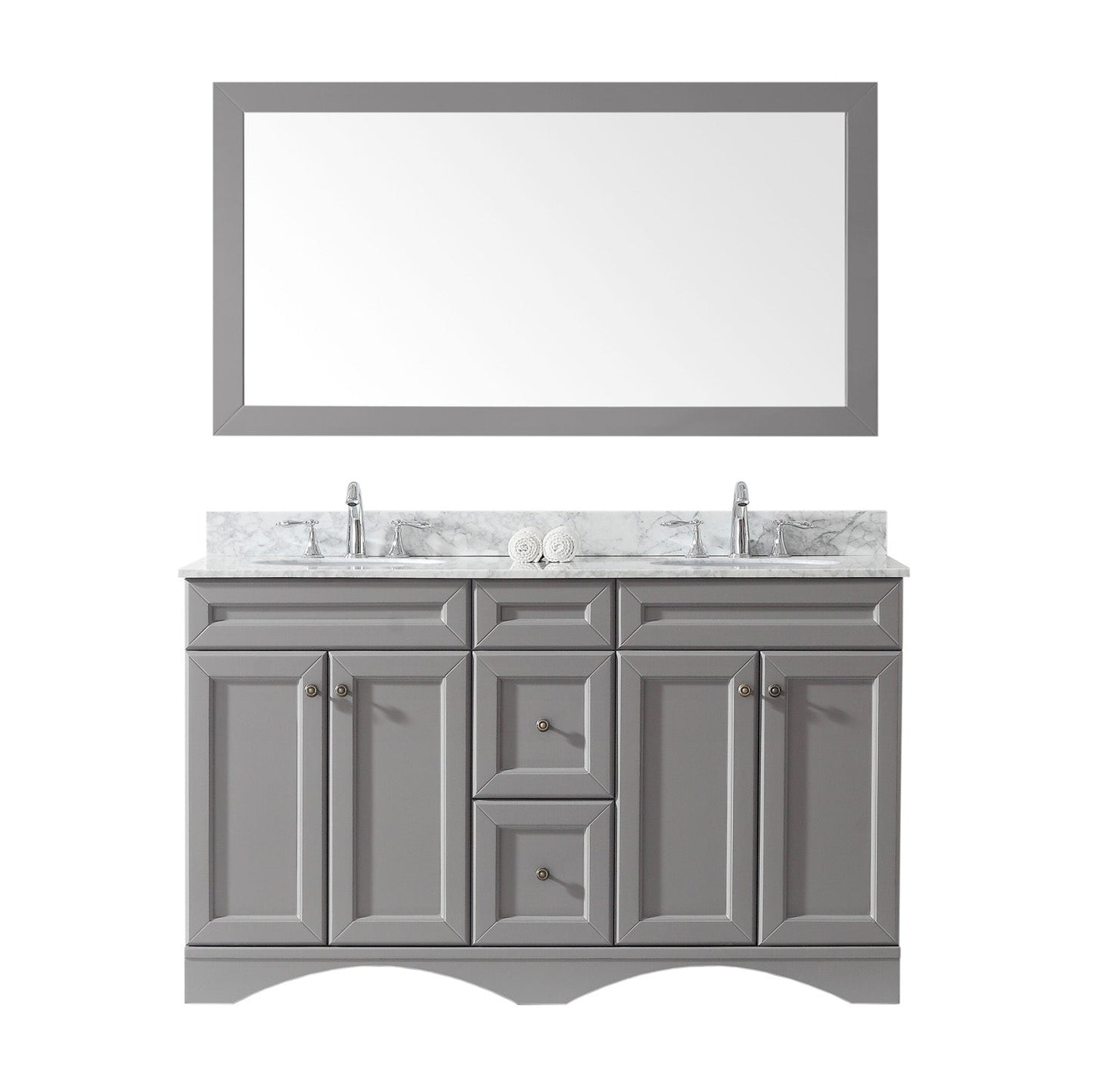 Virtu USA Talisa 60" Double Bath Vanity in Espresso with Marble Top and Round Sink with Brushed Nickel Faucet and Mirror - Luxe Bathroom Vanities