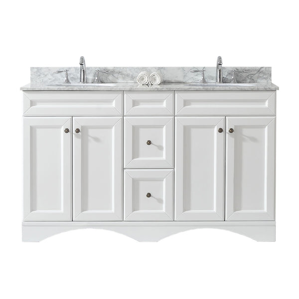 Virtu USA Talisa 60" Double Bath Vanity in White with Marble Top and Round Sink with Polished Chrome Faucet - Luxe Bathroom Vanities Luxury Bathroom Fixtures Bathroom Furniture