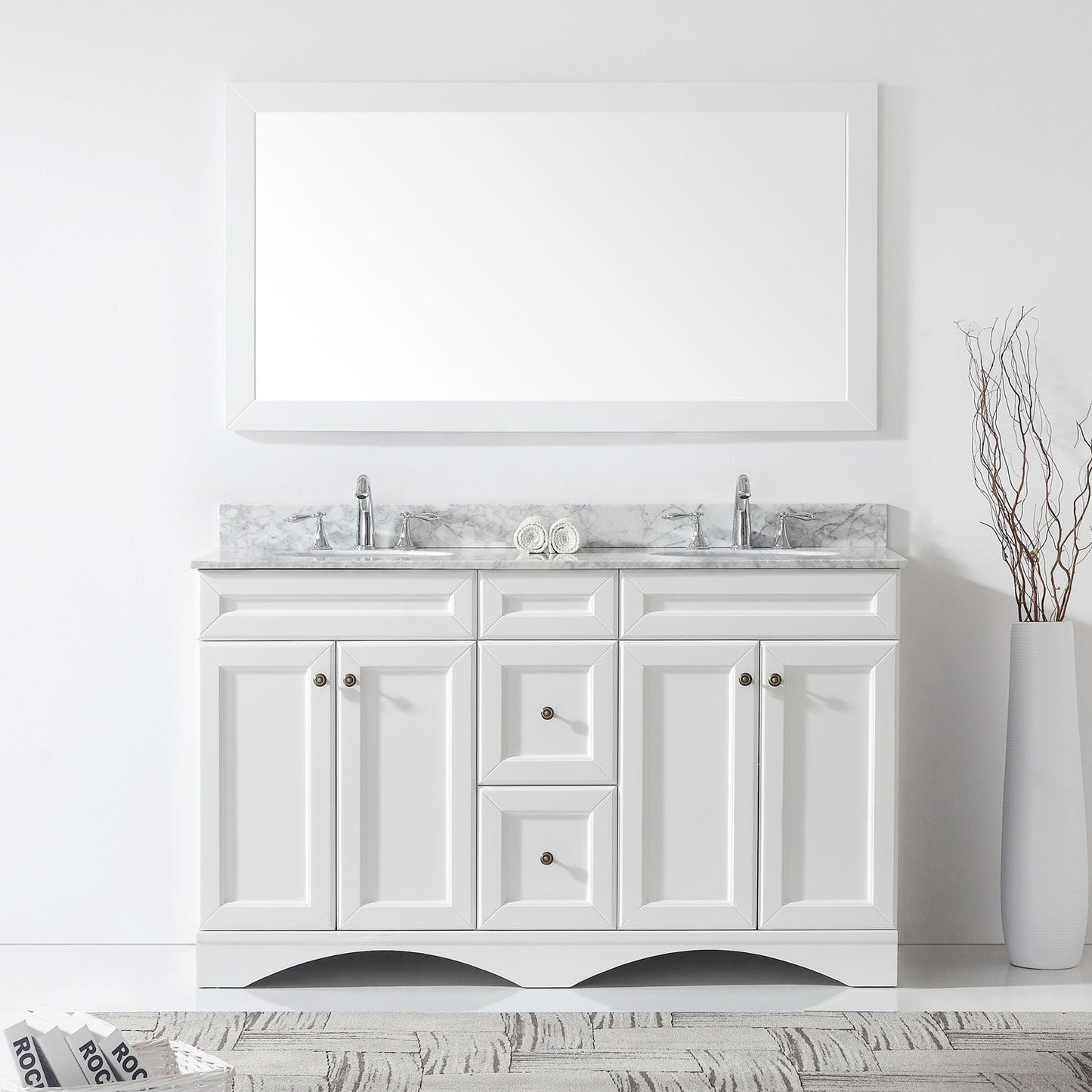 Virtu USA Talisa 60" Double Bath Vanity with Marble Top and Round Sink with Mirror - Luxe Bathroom Vanities