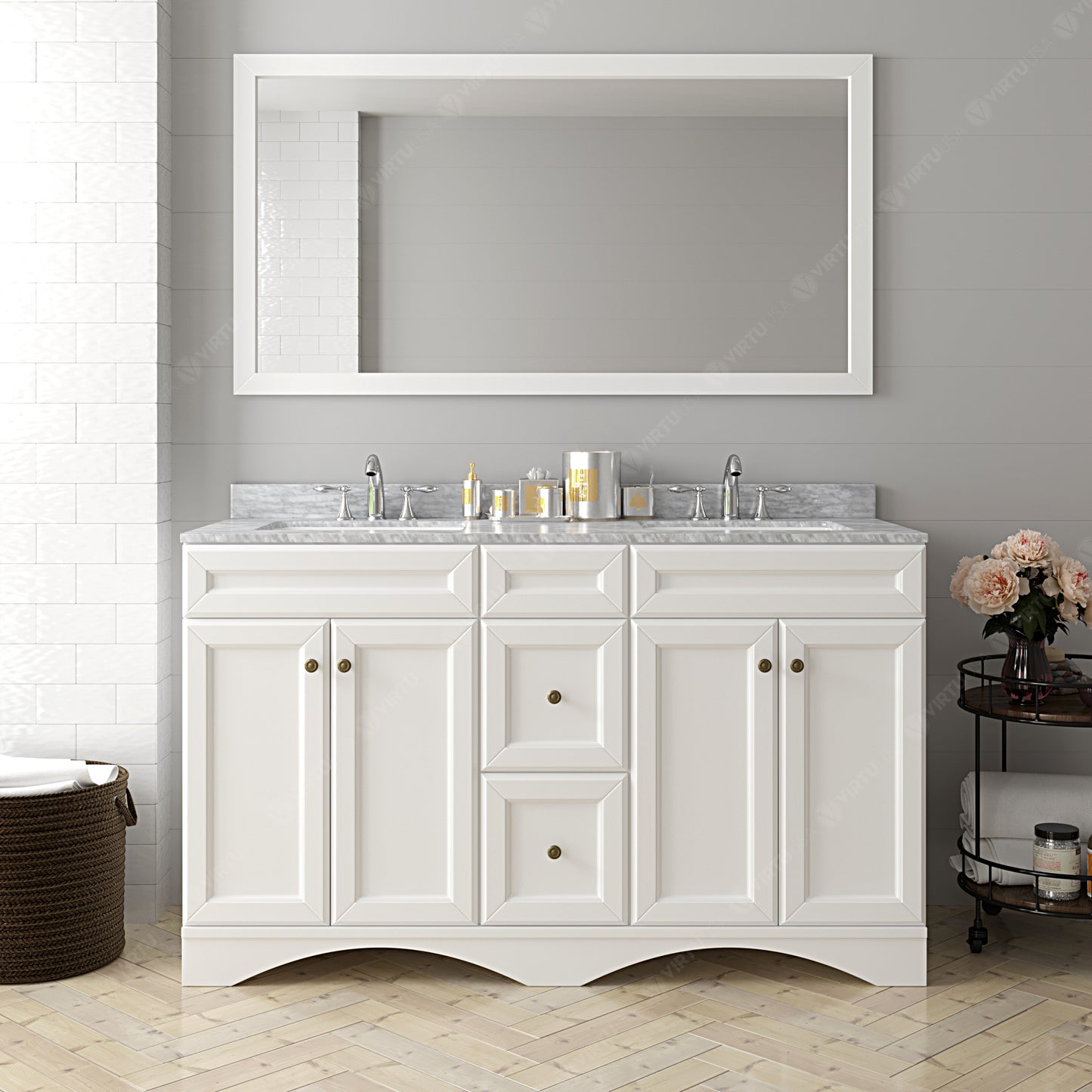 Virtu USA Talisa 60" Double Bath Vanity in Espresso with Marble Top and Round Sink with Brushed Nickel Faucet and Mirror - Luxe Bathroom Vanities