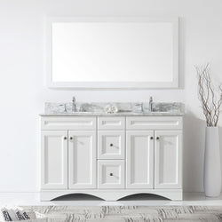 Virtu USA Talisa 60" Double Bath Vanity in Espresso with Marble Top and Round Sink with Brushed Nickel Faucet and Mirror - Luxe Bathroom Vanities