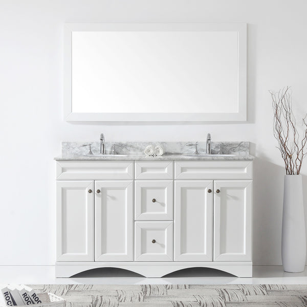 Virtu USA Talisa 60" Double Bath Vanity in Espresso with Marble Top and Round Sink with Brushed Nickel Faucet and Mirror - Luxe Bathroom Vanities