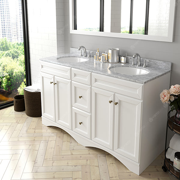 Virtu USA Talisa 60" Double Bath Vanity in Espresso with Marble Top and Round Sink with Brushed Nickel Faucet and Mirror - Luxe Bathroom Vanities