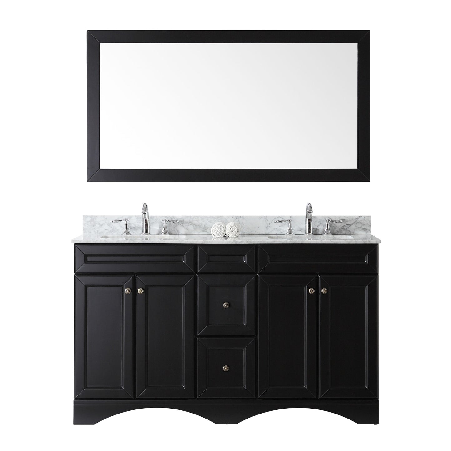 Virtu USA Talisa 60" Double Bath Vanity in Espresso with Marble Top and Square Sink with Polished Chrome Faucet and Mirror - Luxe Bathroom Vanities Luxury Bathroom Fixtures Bathroom Furniture