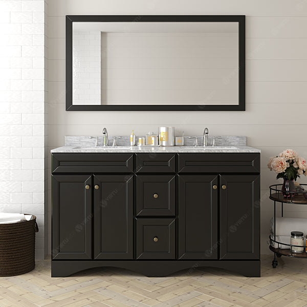 Virtu USA Talisa 60" Double Bath Vanity with Marble Top and Square Sink with Brushed Nickel Faucet and Mirror - Luxe Bathroom Vanities