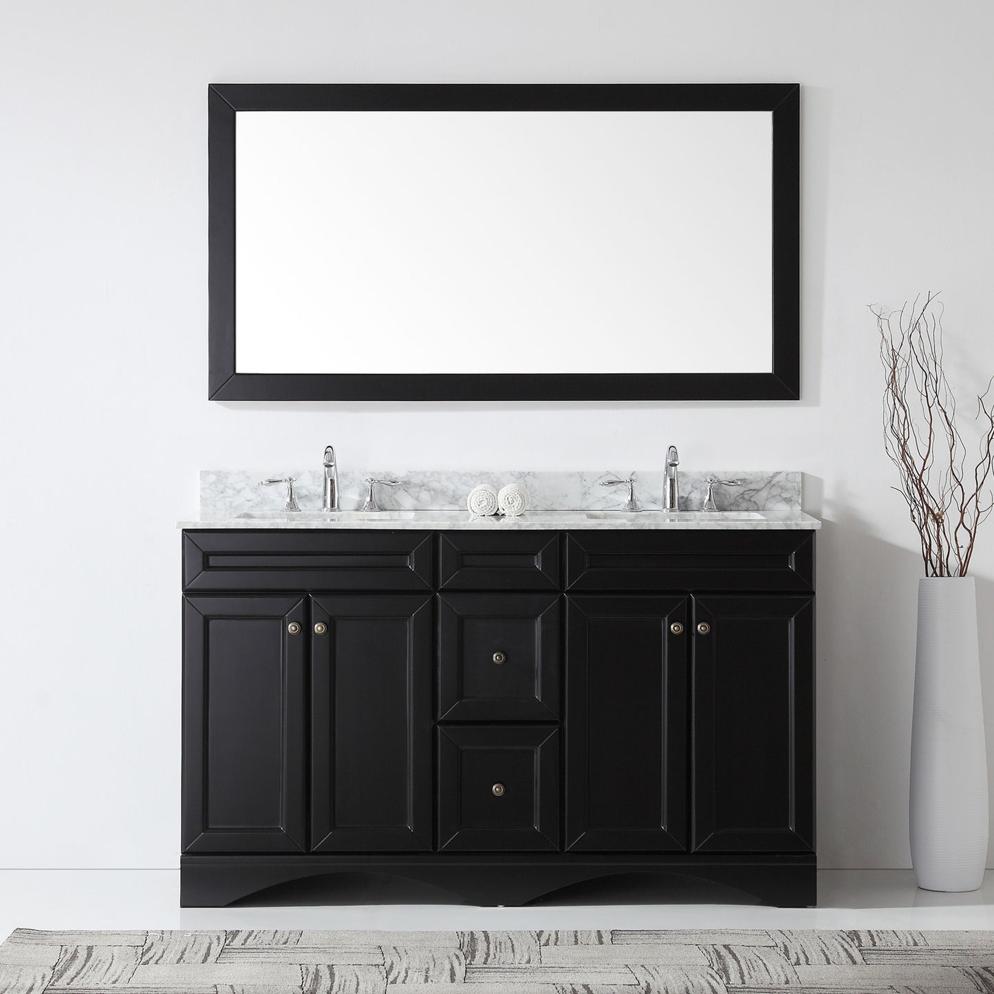 Virtu USA Talisa 60" Double Bath Vanity with Marble Top and Square Sink with Brushed Nickel Faucet and Mirror - Luxe Bathroom Vanities