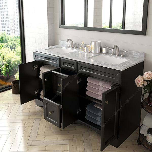 Virtu USA Talisa 60" Double Bath Vanity with Marble Top and Square Sink with Mirror - Luxe Bathroom Vanities