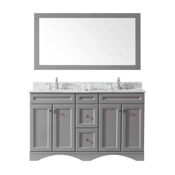 Virtu USA Talisa 60" Double Bath Vanity with Marble Top and Square Sink with Brushed Nickel Faucet and Mirror - Luxe Bathroom Vanities