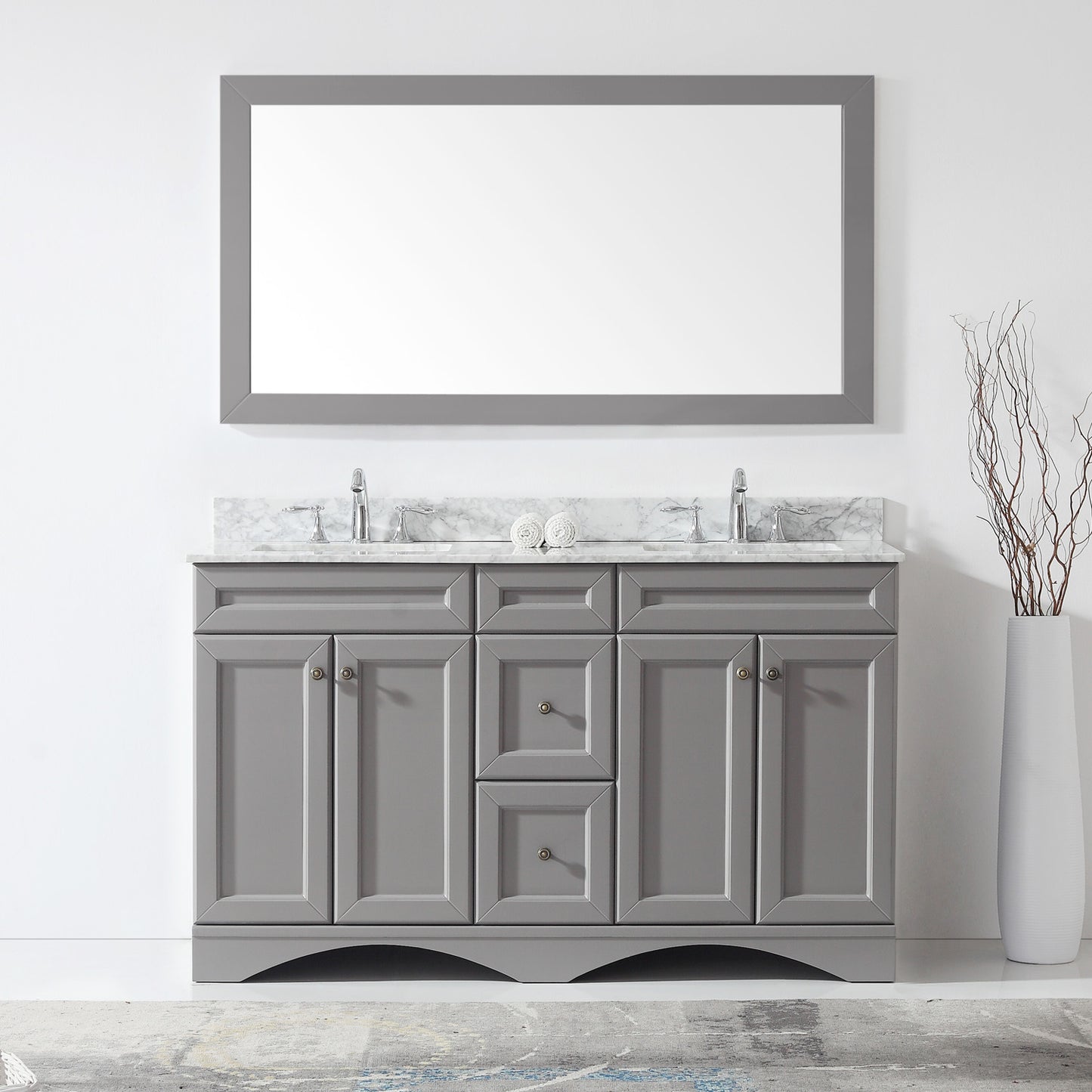 Virtu USA Talisa 60" Double Bath Vanity with Marble Top and Square Sink with Brushed Nickel Faucet and Mirror - Luxe Bathroom Vanities