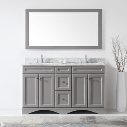 Virtu USA Talisa 60" Double Bath Vanity with Marble Top and Square Sink with Brushed Nickel Faucet and Mirror - Luxe Bathroom Vanities