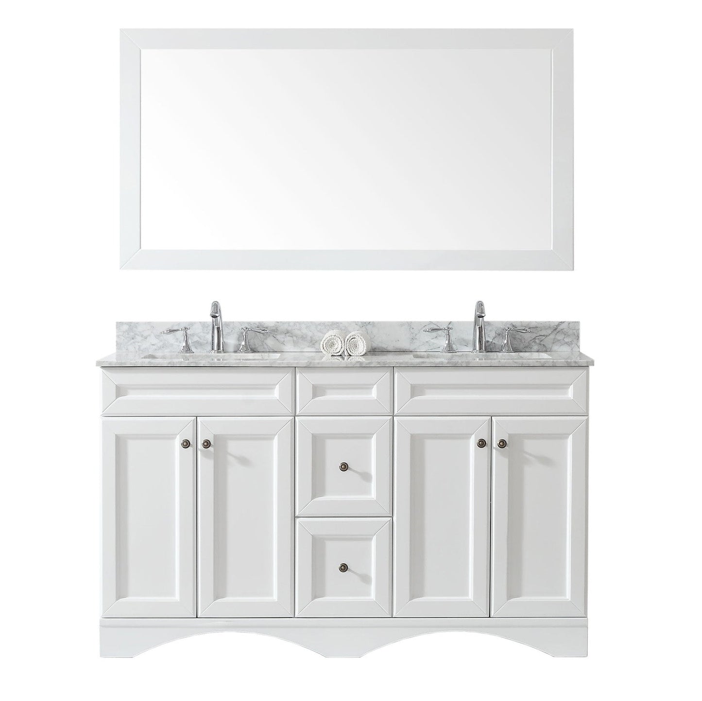 Virtu USA Talisa 60" Double Bath Vanity with Marble Top and Square Sink with Brushed Nickel Faucet and Mirror - Luxe Bathroom Vanities