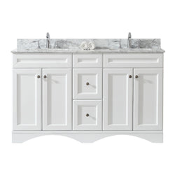 Virtu USA Talisa 60" Double Bath Vanity in White with Marble Top and Square Sink with Polished Chrome Faucet - Luxe Bathroom Vanities Luxury Bathroom Fixtures Bathroom Furniture