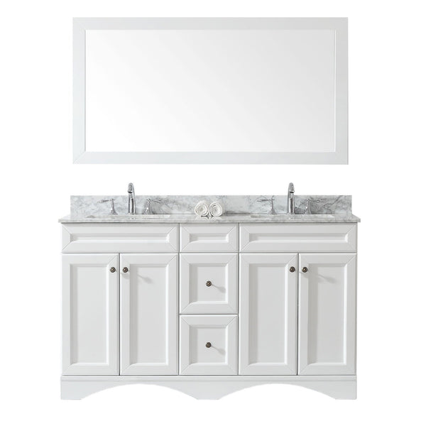 Virtu USA Talisa 60" Double Bath Vanity with Marble Top and Square Sink with Polished Chrome Faucet and Mirror - Luxe Bathroom Vanities