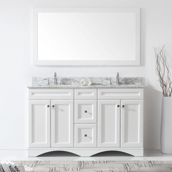 Virtu USA Talisa 60" Double Bath Vanity with Marble Top and Square Sink with Brushed Nickel Faucet and Mirror - Luxe Bathroom Vanities