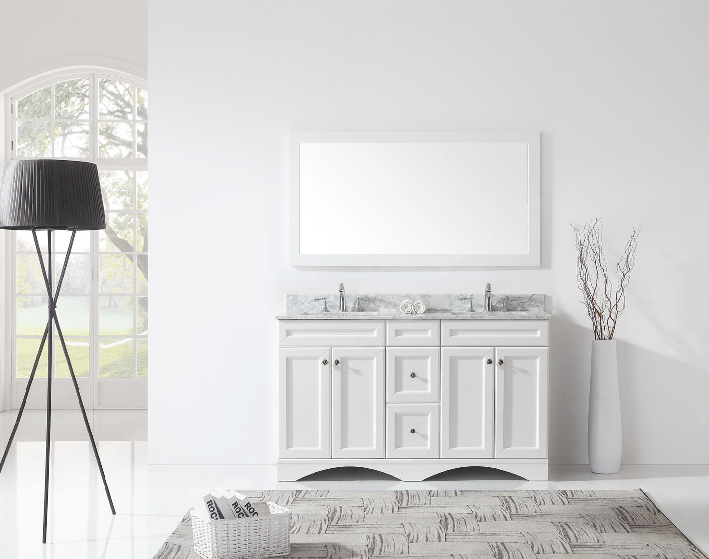 Virtu USA Talisa 60" Double Bath Vanity in White with Marble Top and Square Sink with Mirror - Luxe Bathroom Vanities Luxury Bathroom Fixtures Bathroom Furniture