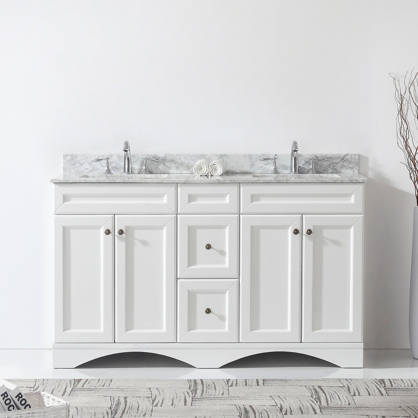 Virtu USA Talisa 60" Double Bath Vanity with Marble Top and Square Sink - Luxe Bathroom Vanities