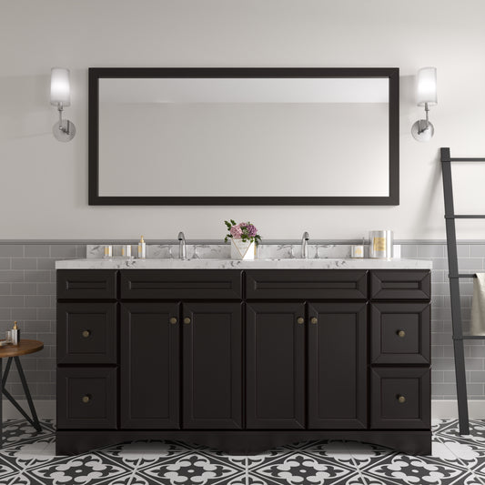 Virtu USA Talisa 72" Double Bath Vanity in White with White Quartz Top and Round Sinks with Brushed Nickel Faucets with Matching Mirror - Luxe Bathroom Vanities