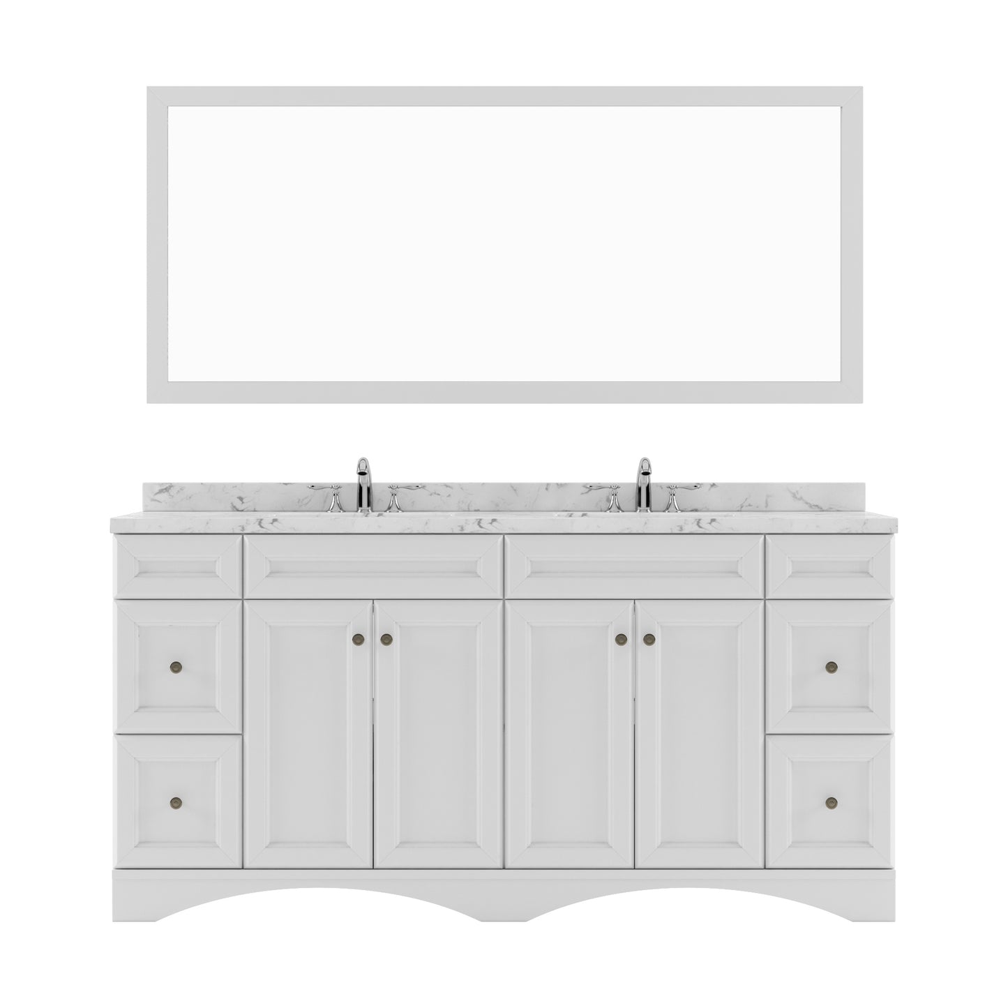 Virtu USA Talisa 72" Double Bath Vanity in White with White Quartz Top and Round Sinks with Polished Chrome Faucets with Matching Mirror - Luxe Bathroom Vanities