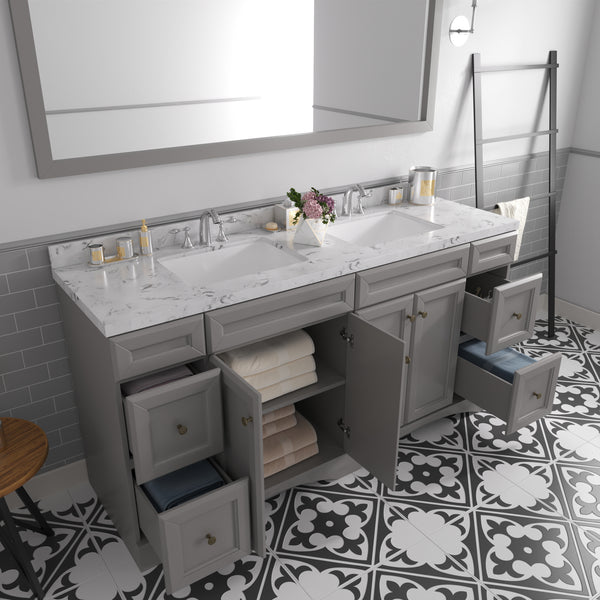 Virtu USA Talisa 72" Double Bath Vanity in White with White Quartz Top and Square Sinks with Matching Mirror - Luxe Bathroom Vanities