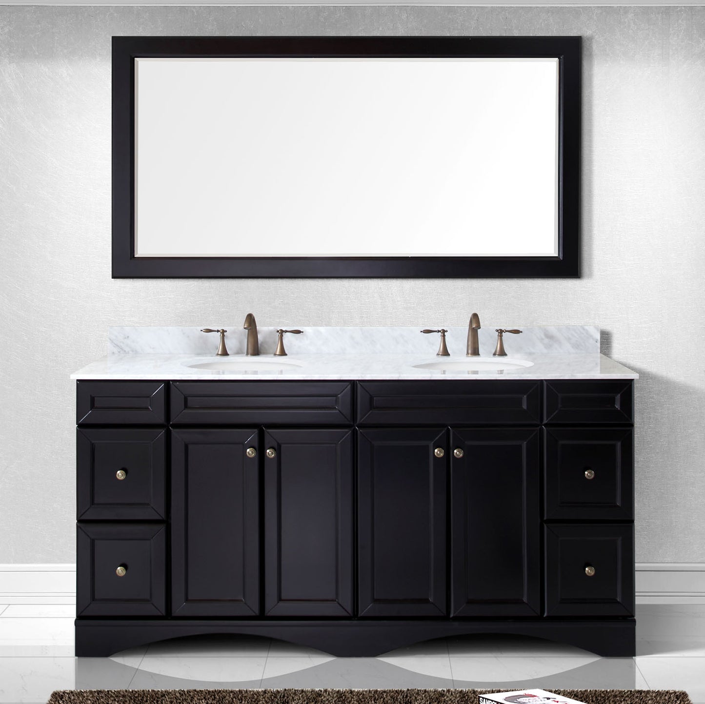 Virtu USA Talisa 72" Double Bath Vanity with Marble Top and Round Sink with Polished Chrome Faucet and Mirror - Luxe Bathroom Vanities