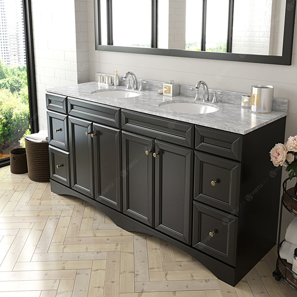 Virtu USA Talisa 72" Double Bath Vanity with Marble Top and Round Sink with Polished Chrome Faucet and Mirror - Luxe Bathroom Vanities