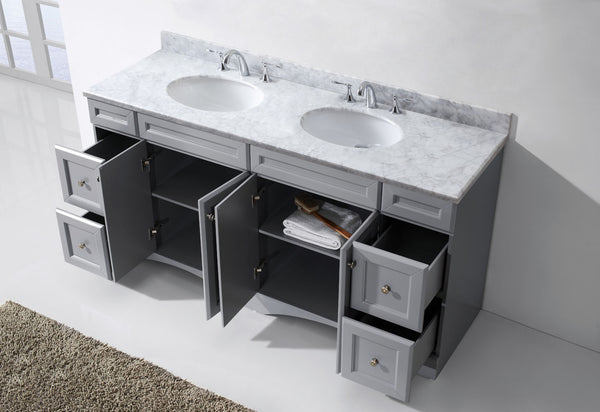 Virtu USA Talisa 72" Double Bath Vanity with Marble Top and Round Sink with Brushed Nickel Faucet - Luxe Bathroom Vanities