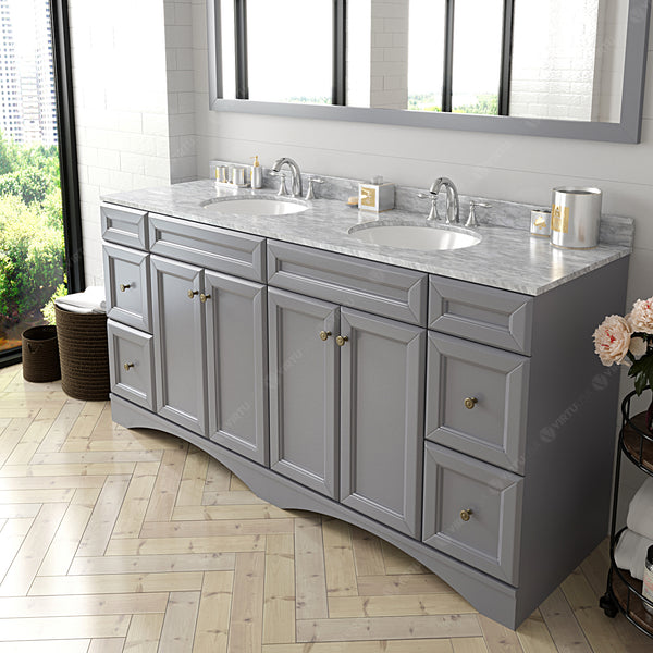 Virtu USA Talisa 72" Double Bath Vanity with Marble Top and Round Sink with Polished Chrome Faucet and Mirror - Luxe Bathroom Vanities