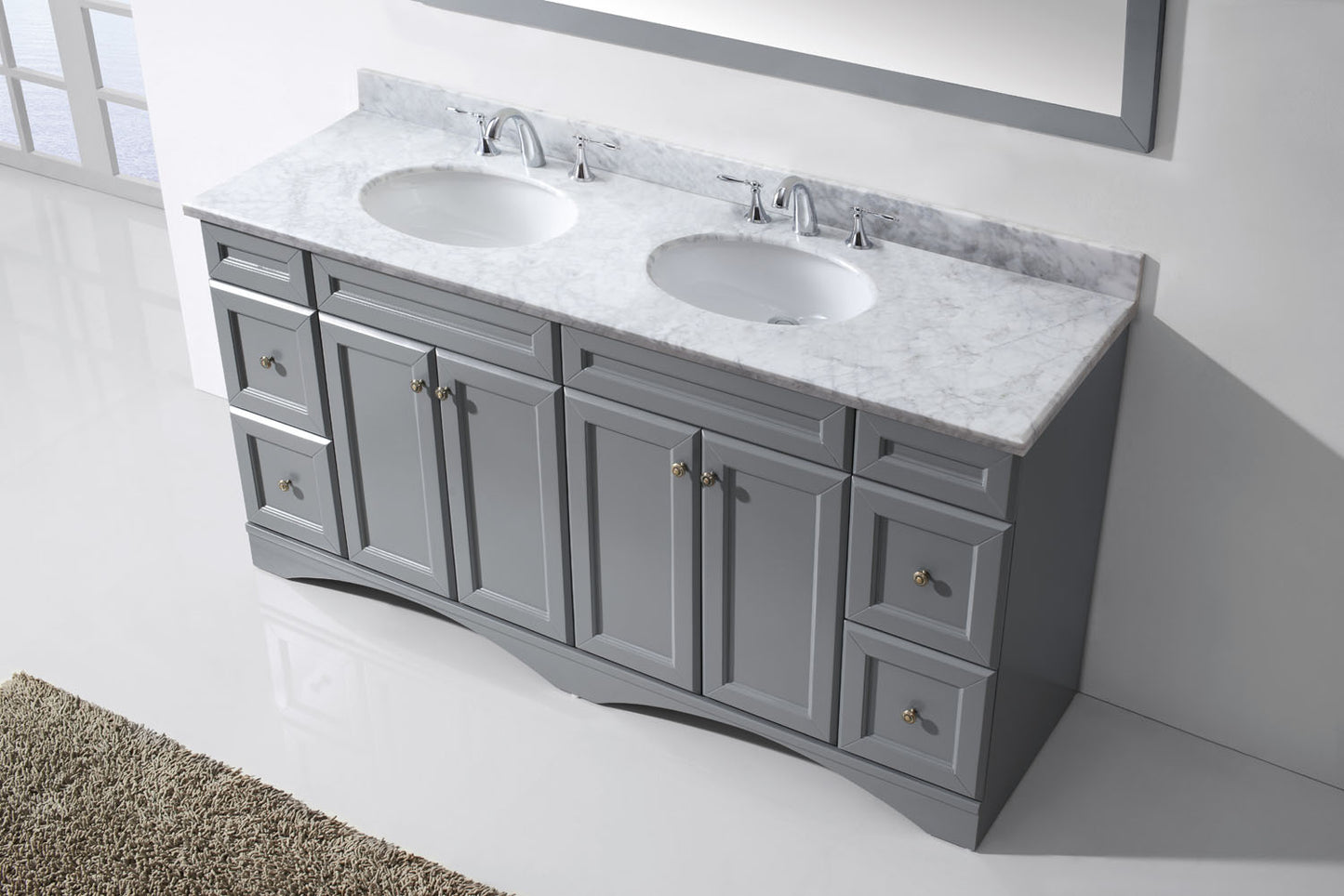 Virtu USA Talisa 72" Double Bath Vanity with Marble Top and Round Sink with Polished Chrome Faucet and Mirror - Luxe Bathroom Vanities