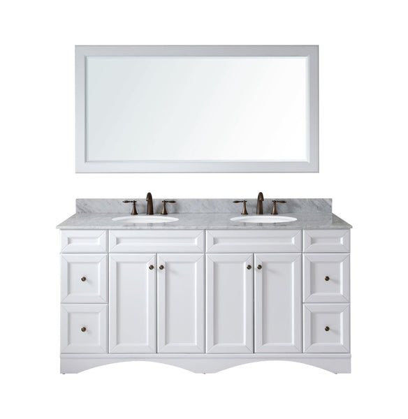 Virtu USA Talisa 72" Double Bath Vanity with Marble Top and Round Sink with Brushed Nickel Faucet and Mirror - Luxe Bathroom Vanities