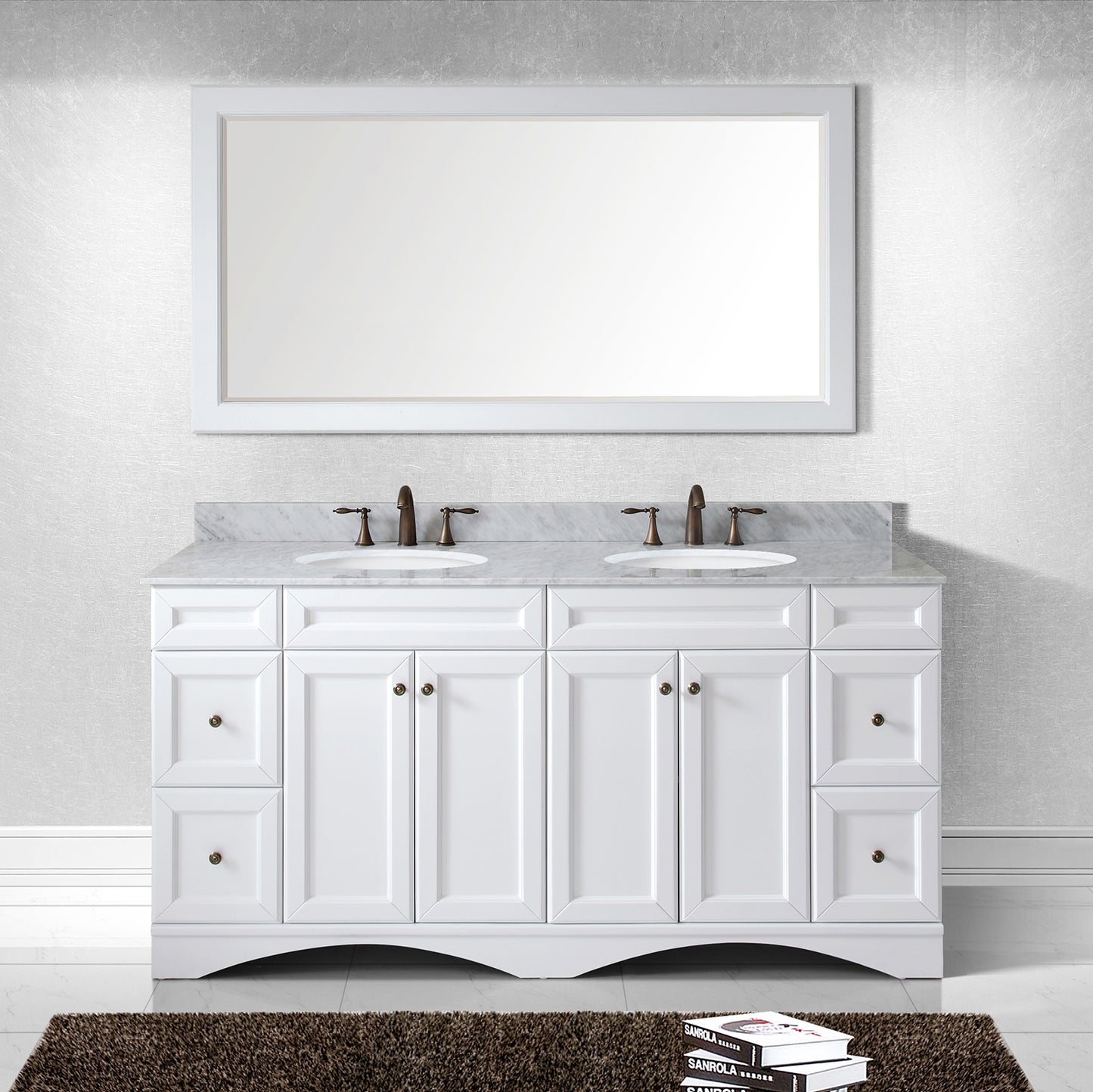 Virtu USA Talisa 72" Double Bath Vanity with Marble Top and Round Sink with Polished Chrome Faucet and Mirror - Luxe Bathroom Vanities