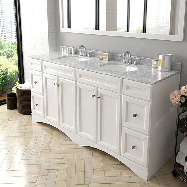 Virtu USA Talisa 72" Double Bath Vanity with Marble Top and Round Sink with Polished Chrome Faucet and Mirror - Luxe Bathroom Vanities