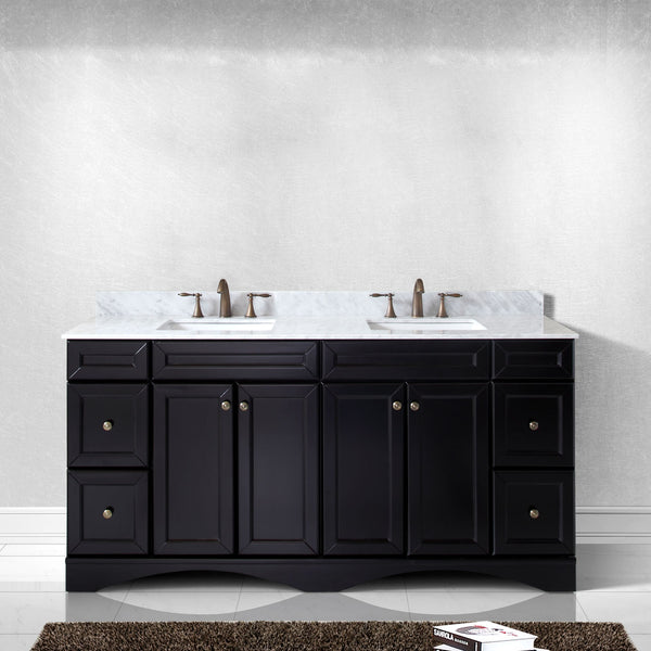 Virtu USA Talisa 72" Double Bath Vanity in Espresso with Marble Top and Square Sink with Polished Chrome Faucet - Luxe Bathroom Vanities Luxury Bathroom Fixtures Bathroom Furniture