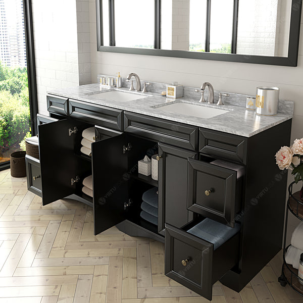 Virtu USA Talisa 72" Double Bath Vanity with Marble Top and Square Sink with Mirror - Luxe Bathroom Vanities