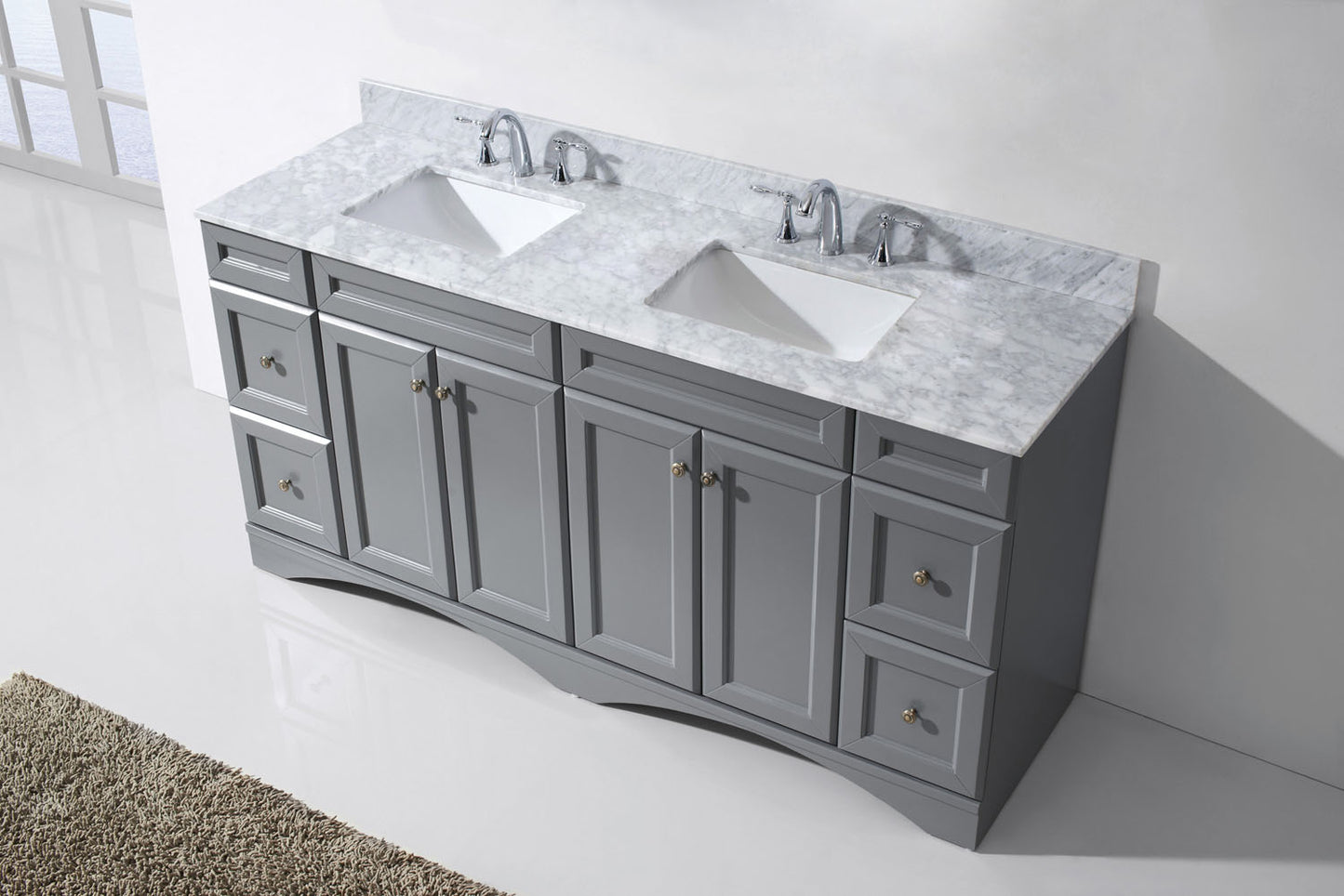 Virtu USA Talisa 72" Double Bath Vanity with Marble Top and Square Sink with Brushed Nickel Faucet - Luxe Bathroom Vanities