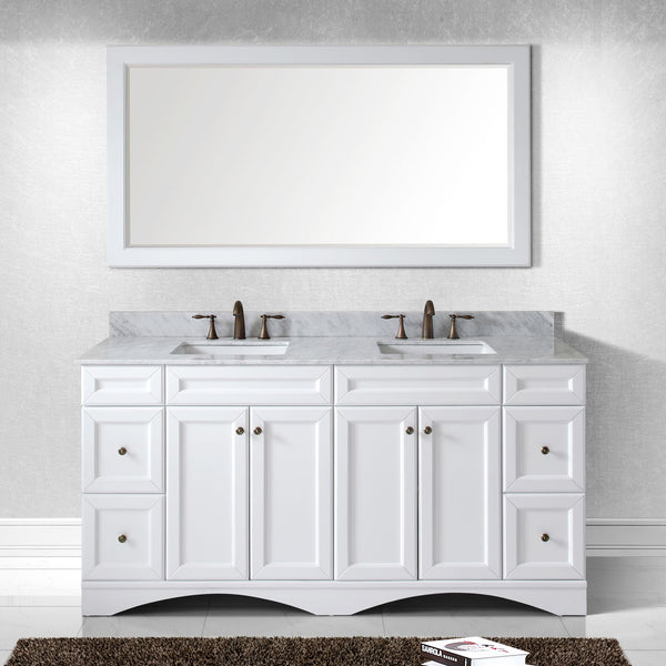 Virtu USA Talisa 72" Double Bath Vanity with Marble Top and Square Sink with Brushed Nickel Faucet and Mirror - Luxe Bathroom Vanities