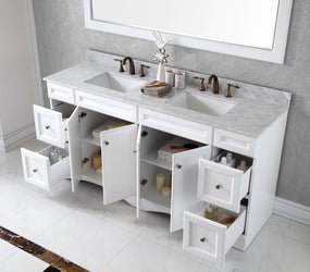 Virtu USA Talisa 72" Double Bath Vanity with Marble Top and Square Sink with Brushed Nickel Faucet and Mirror - Luxe Bathroom Vanities