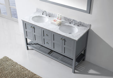 Virtu USA Winterfell 60" Double Bath Vanity with Marble Top and Round Sink with Polished Chrome Faucet and Mirror - Luxe Bathroom Vanities Luxury Bathroom Fixtures Bathroom Furniture