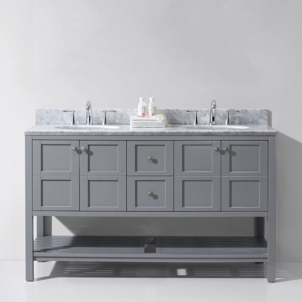 Virtu USA Winterfell 60" Double Bath Vanity with Marble Top and Round Sink with Polished Chrome Faucet - Luxe Bathroom Vanities Luxury Bathroom Fixtures Bathroom Furniture