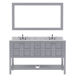 Virtu USA Winterfell 60" Double Bath Vanity with Marble Top and Round Sink with Brushed Nickel Faucet and Mirror - Luxe Bathroom Vanities