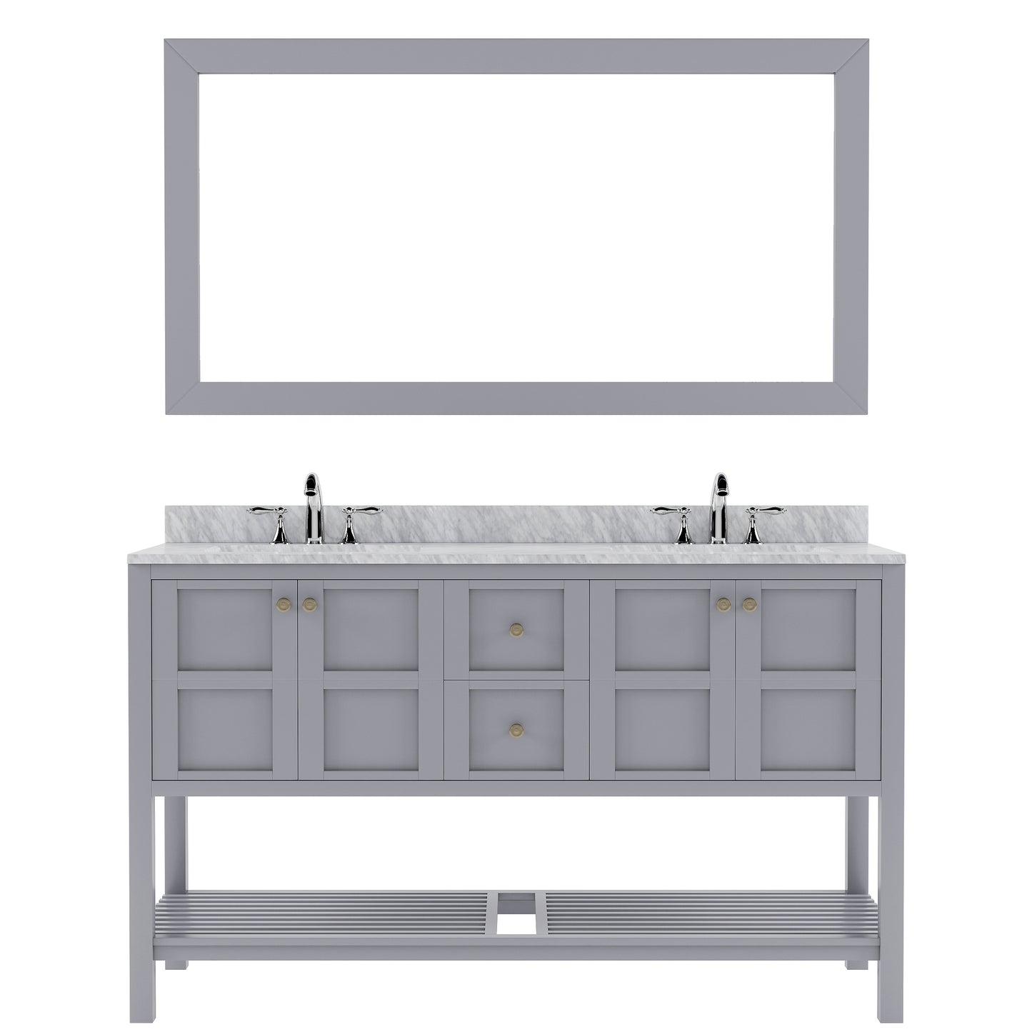 Virtu USA Winterfell 60" Double Bath Vanity with Marble Top and Round Sink with Polished Chrome Faucet and Mirror - Luxe Bathroom Vanities